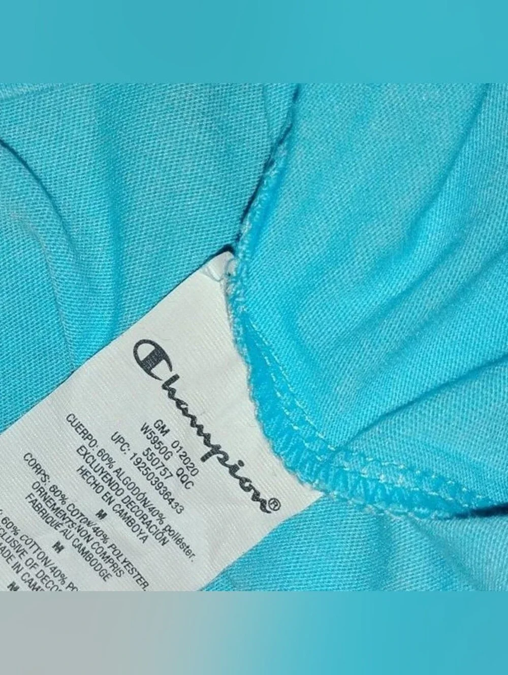 Champion Women’s Aqua Blue Cropped Graphic T-Shirt Logo Size Medium - Picture 4 of 6